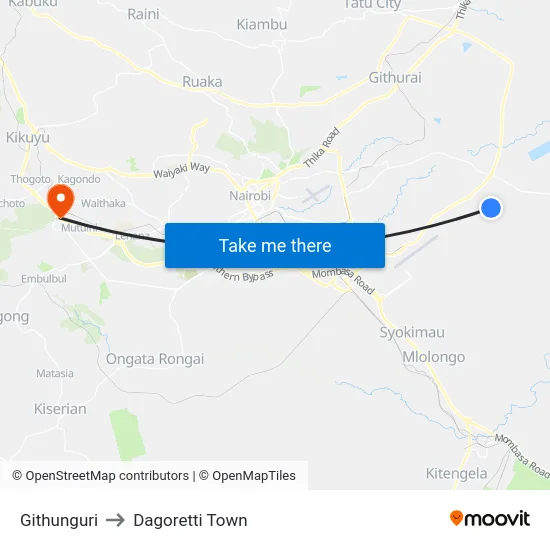Githunguri to Dagoretti Town map