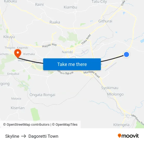 Skyline to Dagoretti Town map