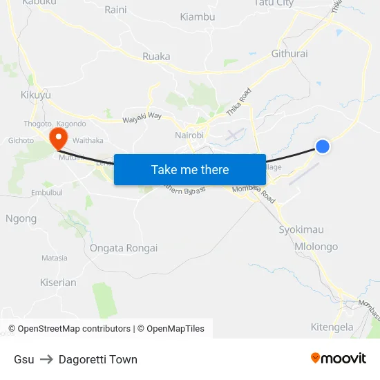 Gsu to Dagoretti Town map