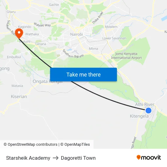 Starsheik Academy to Dagoretti Town map