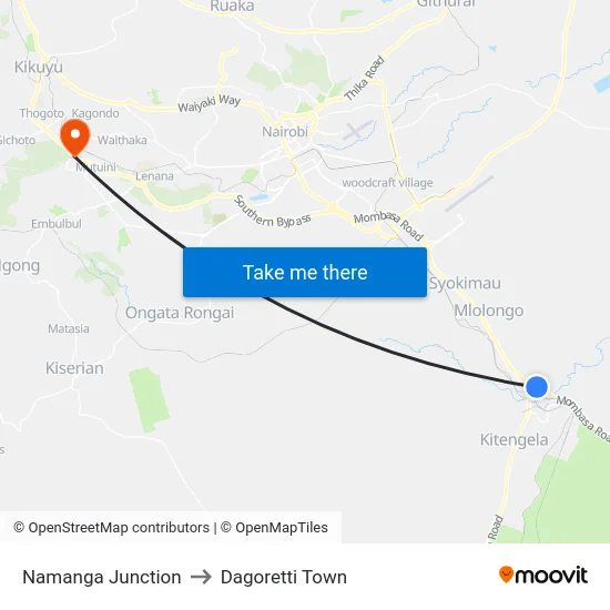 Namanga Junction to Dagoretti Town map