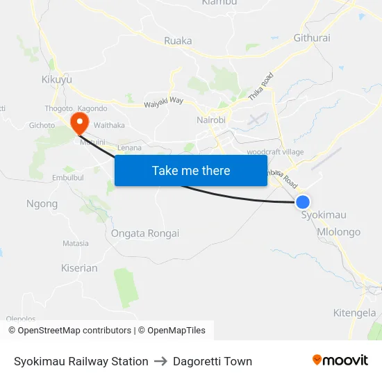 Syokimau Railway Station to Dagoretti Town map