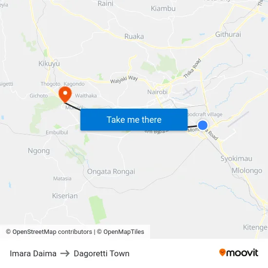 Imara Daima to Dagoretti Town map