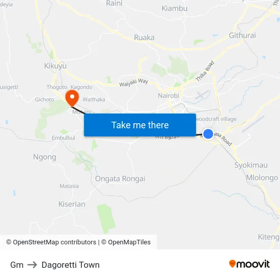 Gm to Dagoretti Town map