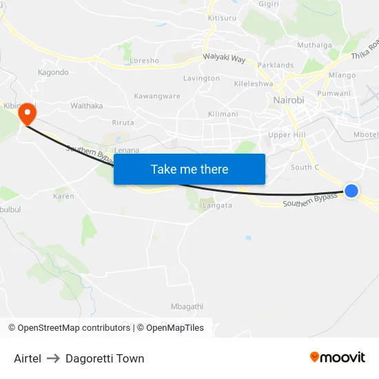 Airtel to Dagoretti Town map