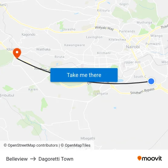 Belleview to Dagoretti Town map