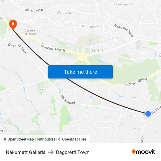 Nakumatt Galleria to Dagoretti Town map