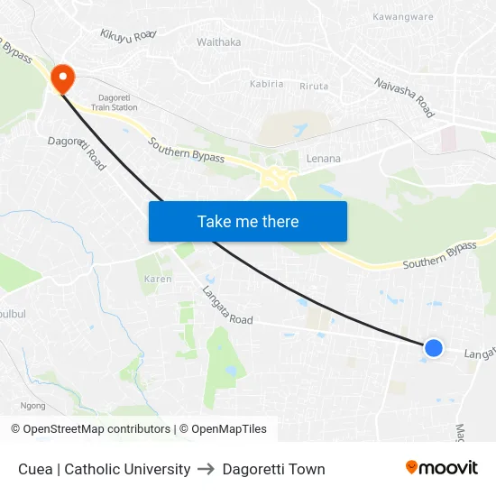Cuea | Catholic University to Dagoretti Town map