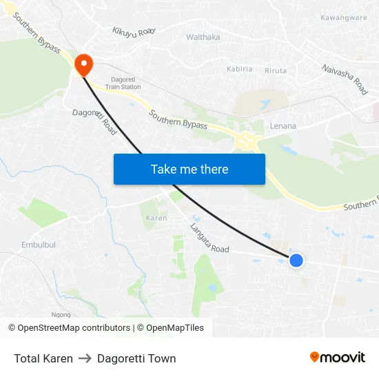 Total Karen to Dagoretti Town map