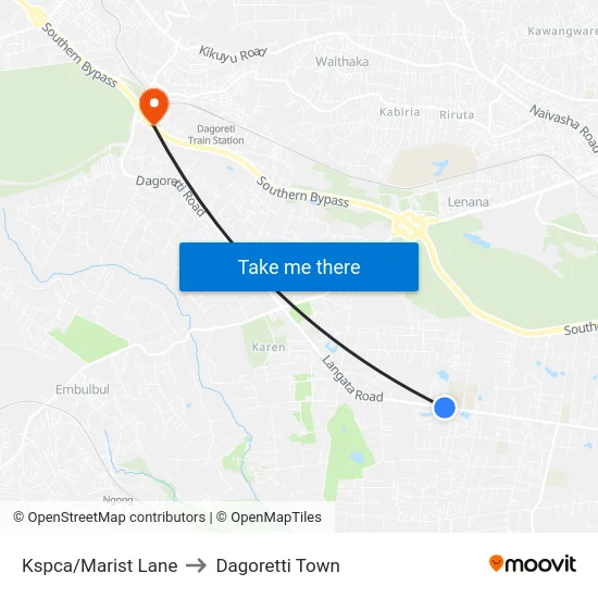 Kspca/Marist Lane to Dagoretti Town map