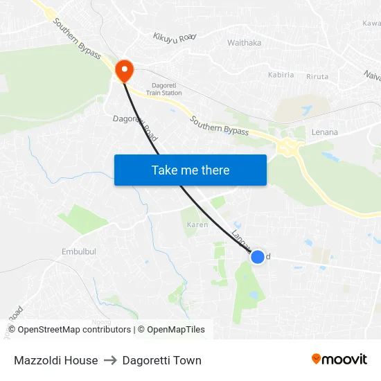 Mazzoldi House to Dagoretti Town map
