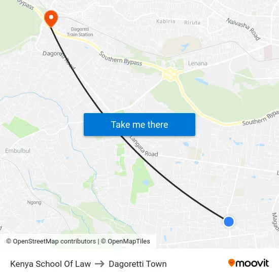 Kenya School Of Law to Dagoretti Town map