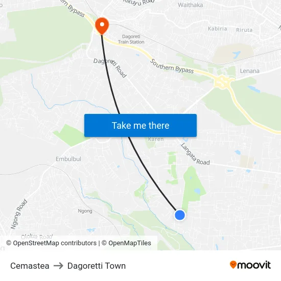Cemastea to Dagoretti Town map