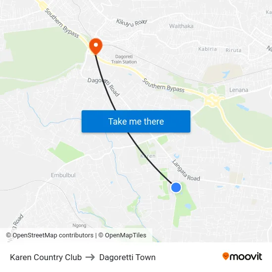Karen Country Club to Dagoretti Town map