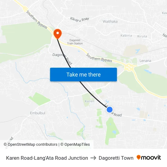 Karen Road-Lang'Ata Road Junction to Dagoretti Town map