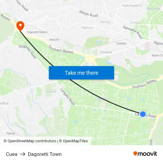Cuea to Dagoretti Town map