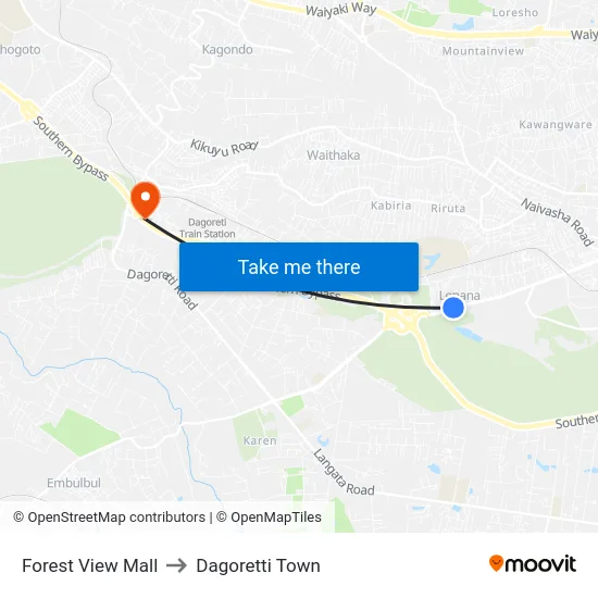 Forest View Mall to Dagoretti Town map