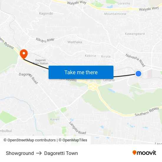 Showground to Dagoretti Town map