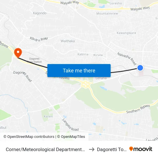 Corner/Meteorological Department/Total to Dagoretti Town map