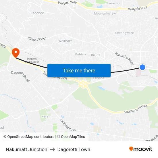 Nakumatt Junction to Dagoretti Town map