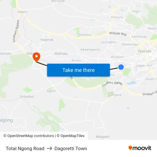 Total Ngong Road to Dagoretti Town map