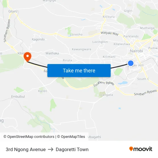 3rd Ngong Avenue to Dagoretti Town map