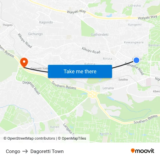 Congo to Dagoretti Town map