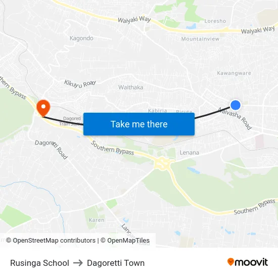 Rusinga School to Dagoretti Town map