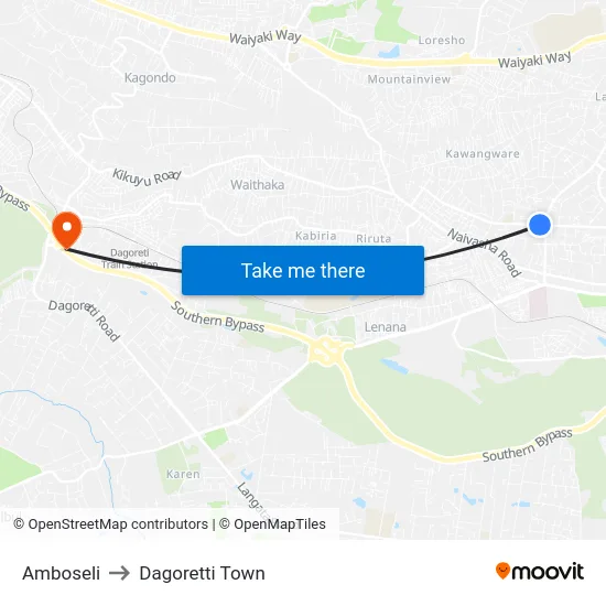 Amboseli to Dagoretti Town map
