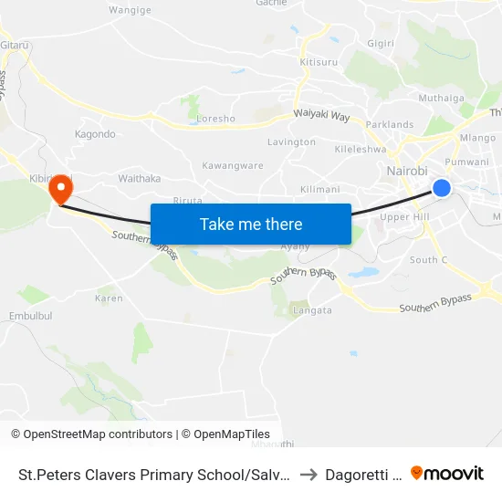 St.Peters Clavers Primary School/Salvation Army/Otc to Dagoretti Town map