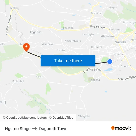 Ngumo Stage to Dagoretti Town map