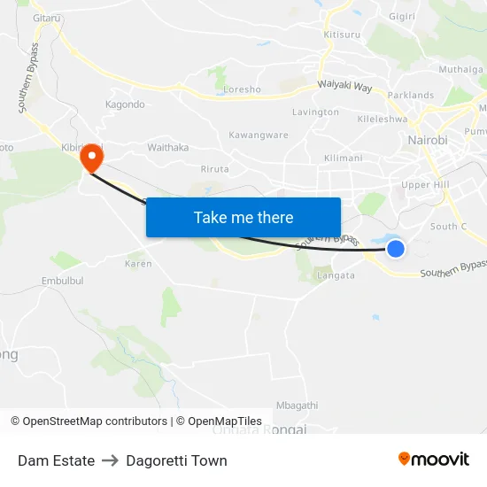 Dam Estate to Dagoretti Town map