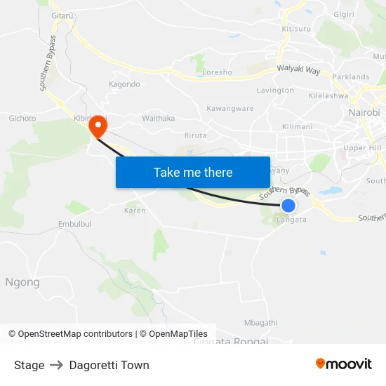 Stage to Dagoretti Town map