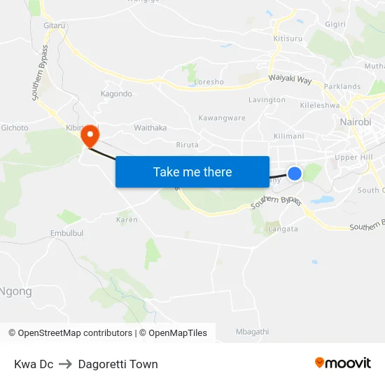 Kwa Dc to Dagoretti Town map