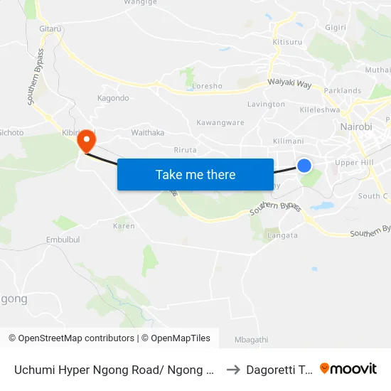 Uchumi Hyper Ngong Road/ Ngong Hills Hotel to Dagoretti Town map