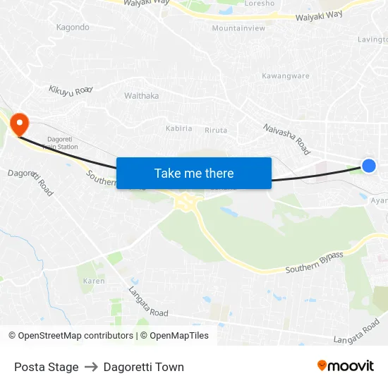 Posta Stage to Dagoretti Town map