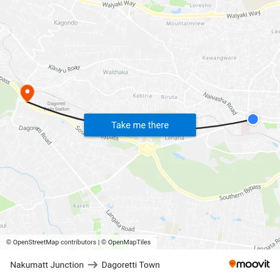 Nakumatt Junction to Dagoretti Town map