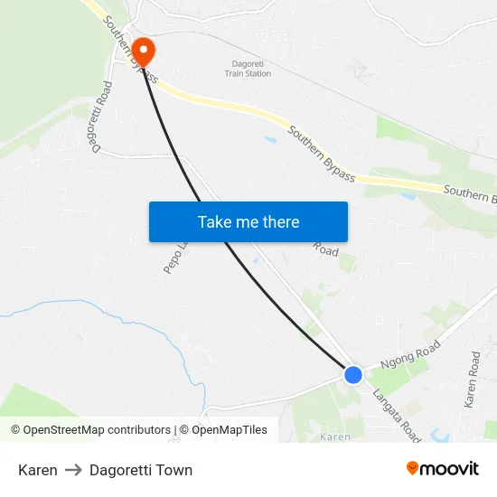Karen to Dagoretti Town map