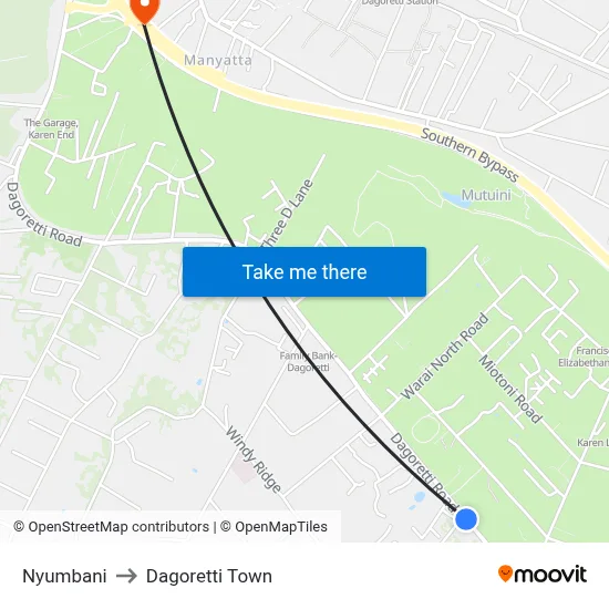 Nyumbani to Dagoretti Town map