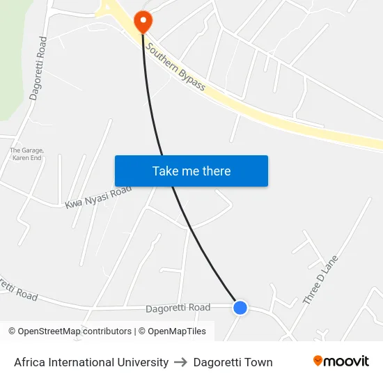 Africa International University to Dagoretti Town map