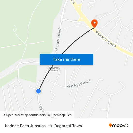 Karinde Pcea Junction to Dagoretti Town map