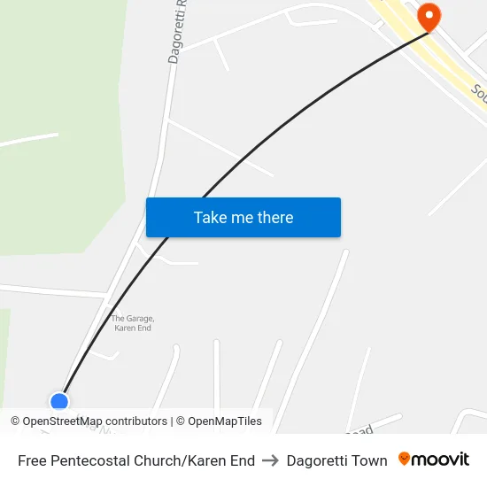 Free Pentecostal Church/Karen End to Dagoretti Town map