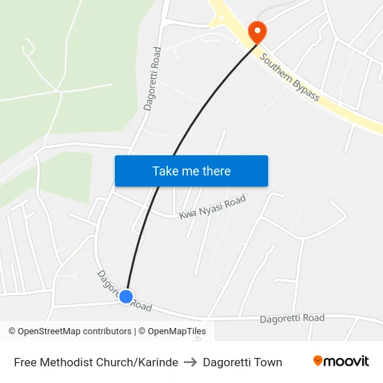 Free Methodist Church/Karinde to Dagoretti Town map
