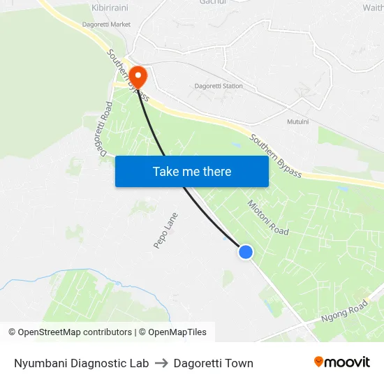 Nyumbani Diagnostic Lab to Dagoretti Town map