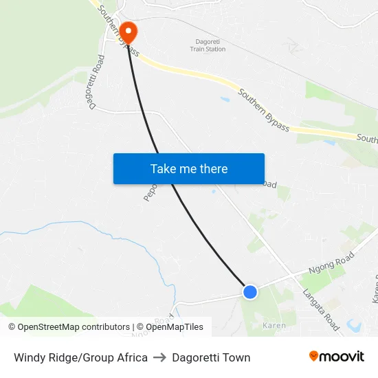 Windy Ridge/Group Africa to Dagoretti Town map