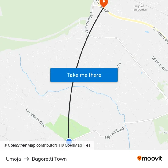 Umoja to Dagoretti Town map