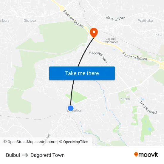 Bulbul to Dagoretti Town map