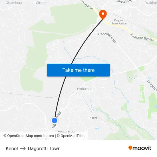 Kenol to Dagoretti Town map