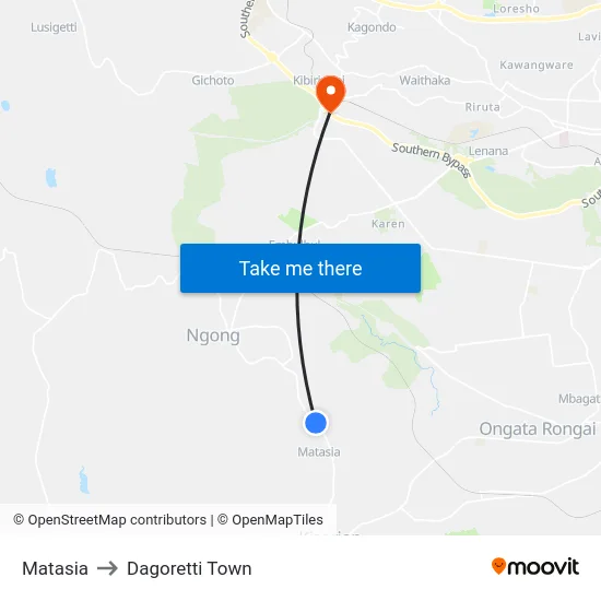 Matasia to Dagoretti Town map