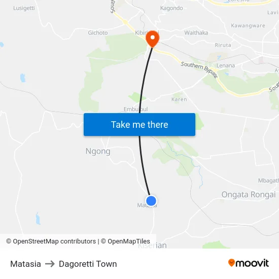 Matasia to Dagoretti Town map